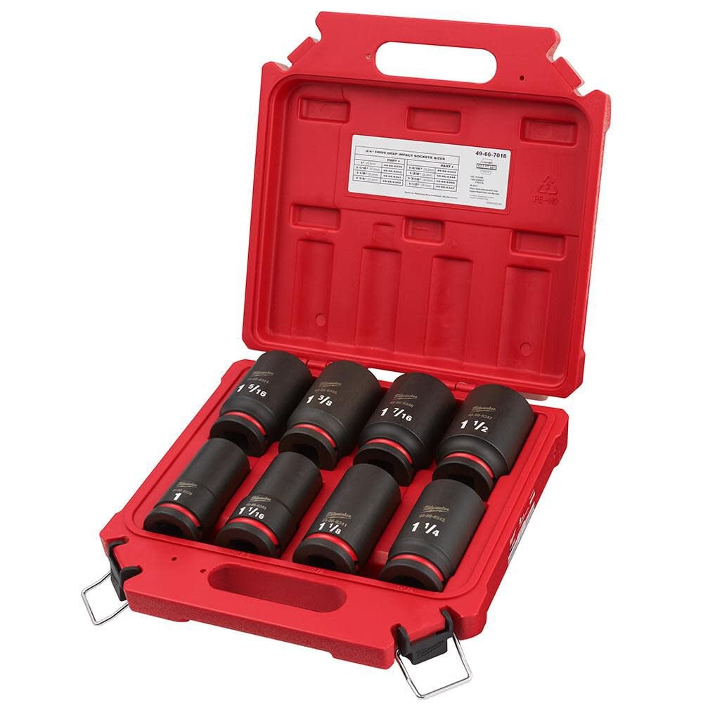 Milwaukee Impact Socket 3 4in Drive Sae 6 Point 8pc 49 66 7018 - Image 2