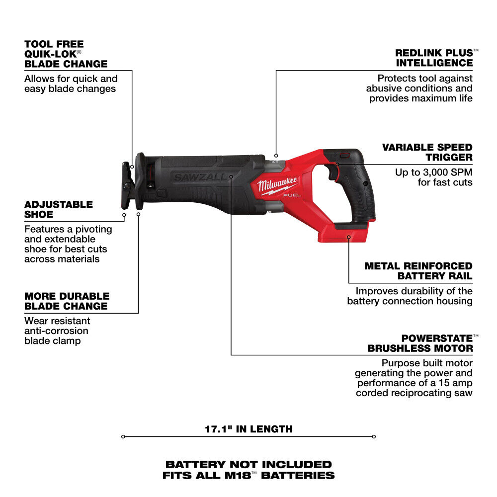 Milwaukee M18 FUEL SAWZALL Reciprocating Saw Kit with PACKOUT Case, large image number 9