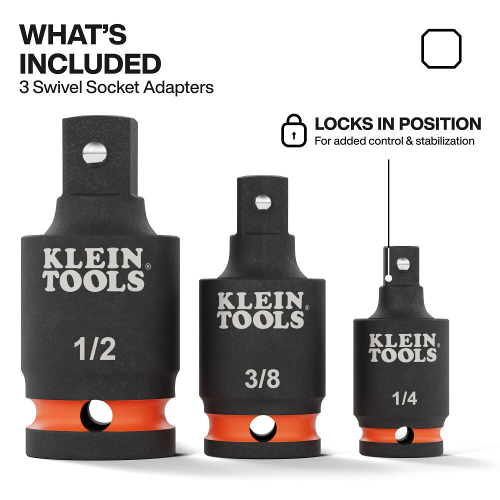 Klein Tools Impact Wrench Swivel Socket Adapter Set 3 Pieces, large image number 2