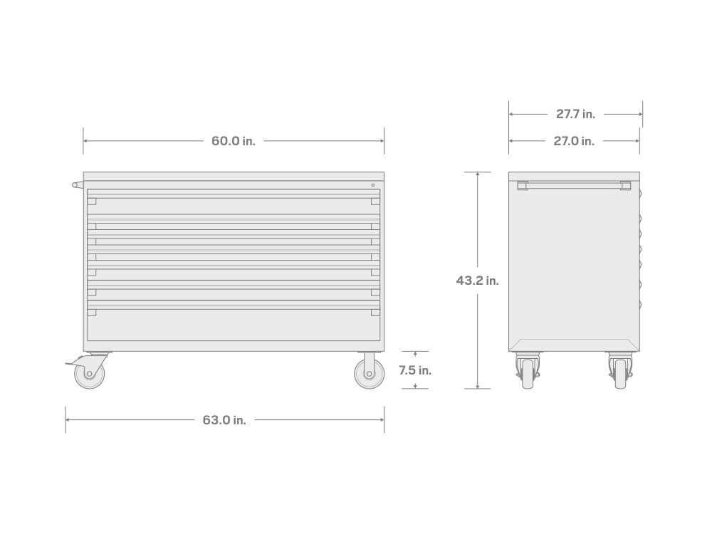 Tekton 7-Drawer Tool Cabinet, Hardwood Top, Red (60 x 27 x 41-1/2 Inch), large image number 7