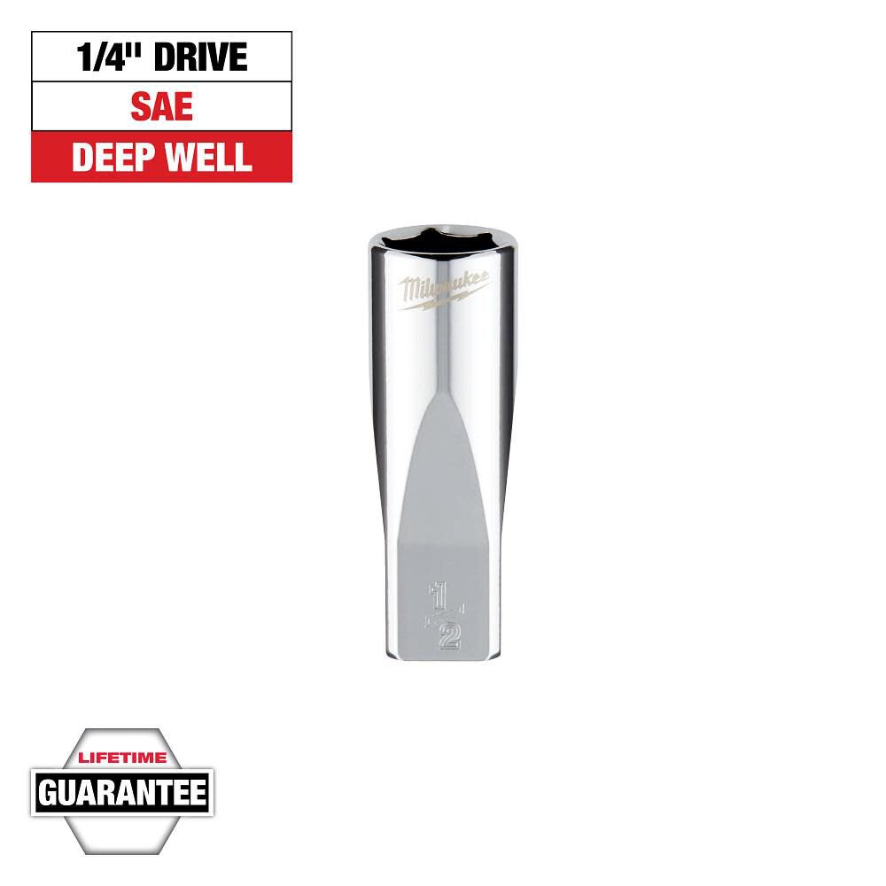 Milwaukee 1/4 in. Drive 1/2 in. SAE 6-Point Deep Socket, large image number 9
