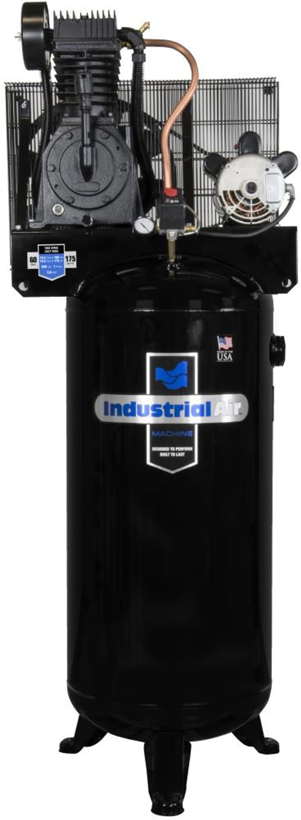 Industrial Air Compressor 5 HP Single Phase 230V 60 Gallon Two Stage, large image number 1