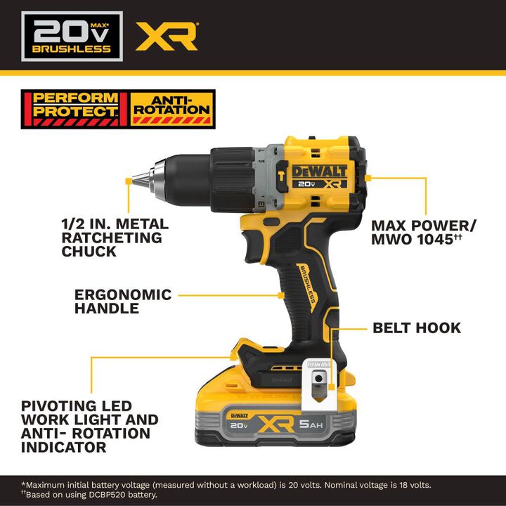DEWALT 20V MAX XR 1/2 Inch Hammer Drill 5 Ah Kit, large image number 3