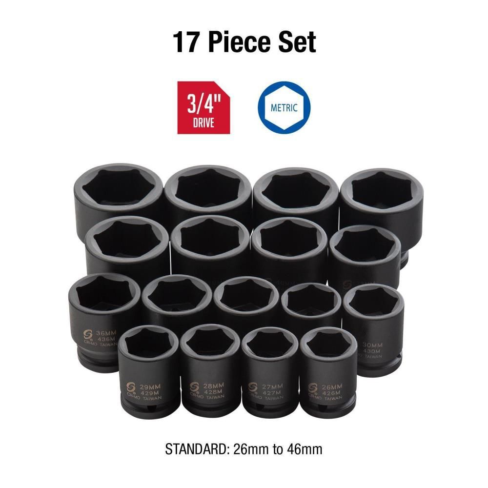 Sunex 3/4 In. Metric Heavy Duty Impact Socket Set 17 pc., large image number 2