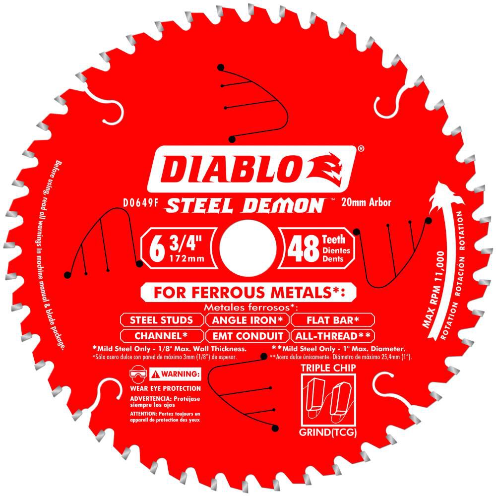 Diablo Tools 6-3/4 inch x 48 TCG Steel Demon Medium Metal Cutting Circular Saw Blade with 20mm Arbor, large image number 1