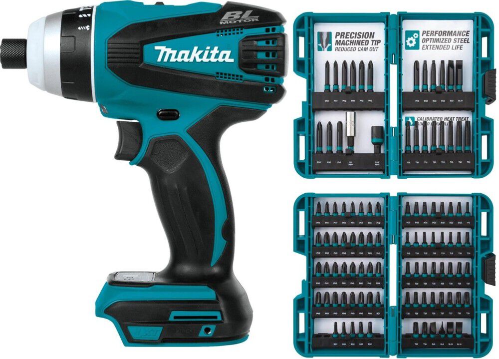 Makita 18V LXT Lithium Ion Brushless Cordless Impact-Hammer-Driver-Drill Tool Only & ImpactX 100 pc. Driver Bit Set Bundle, large image number 1