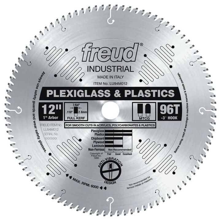 Freud 12in Blade for Plexiglass/Plastics