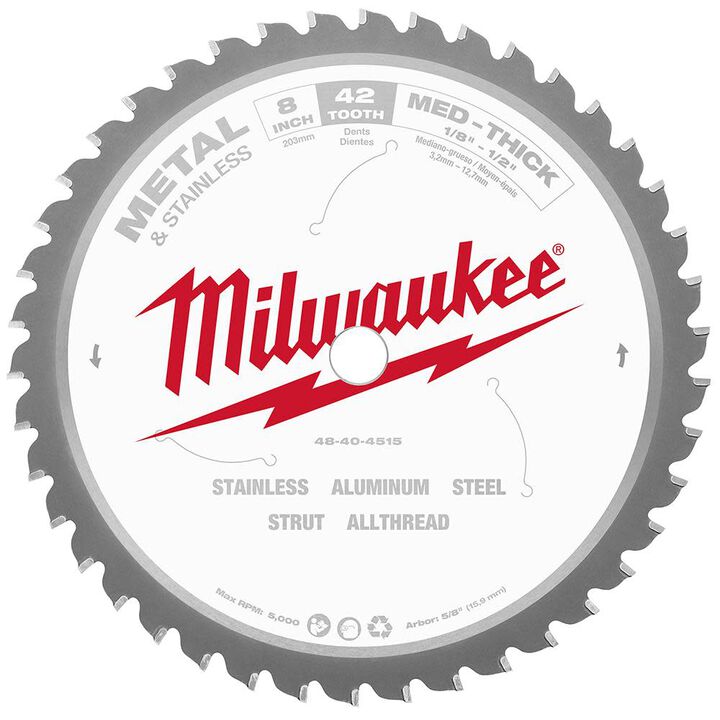 Milwaukee 8 Inch 42 Tooth Dry Cut Cermet Tipped Circular Saw Blade Bundle, 5 Pieces, large image number 5