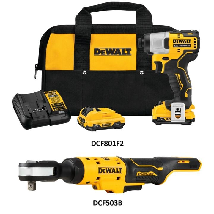 DEWALT 12V Max Impact Driver Kit and 3/8 Inch Ratchet Bundle, large image number 1