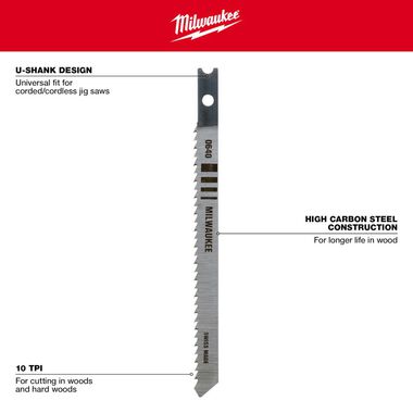 Milwaukee 4 in. 10 TPI High Carbon Steel Jig Saw Blade 5PK, large image number 3