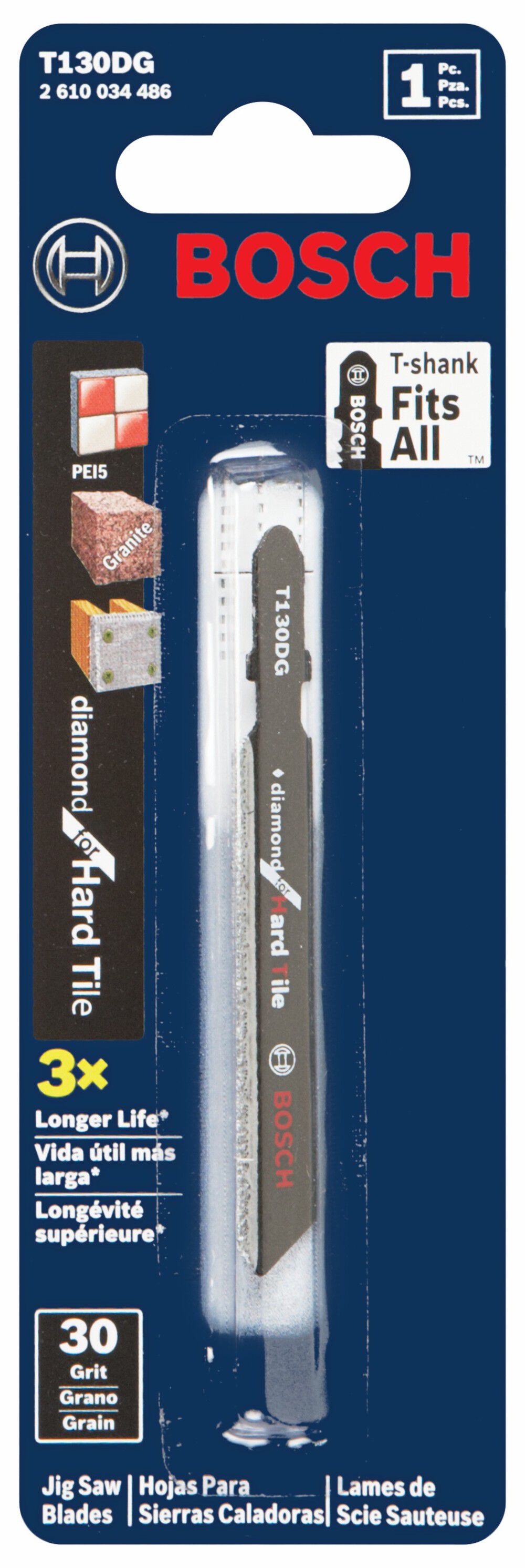 Bosch Jig Saw Blades 1pc 3 1/4in 30 Grit Diamond for Hard Tile T Shank, large image number 1