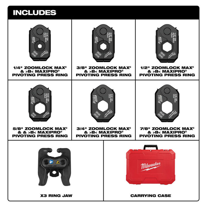 Milwaukee 1/4 Inch  7/8 Inch ZoomLock MAX and MaxiPro Pivoting Press Ring Kit for M12 FORCE LOGIC Press Tool, large image number 2