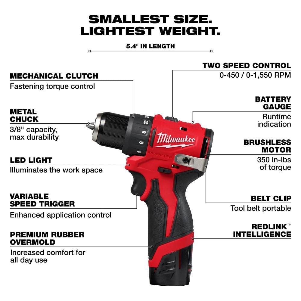 Milwaukee M12 Subcompact Brushless 3/8 Inch Drill/Driver Kit, large image number 4