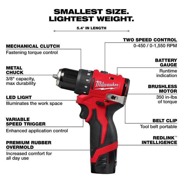 Milwaukee M12 Subcompact Brushless 3/8 Inch Drill/Driver Kit, large image number 3