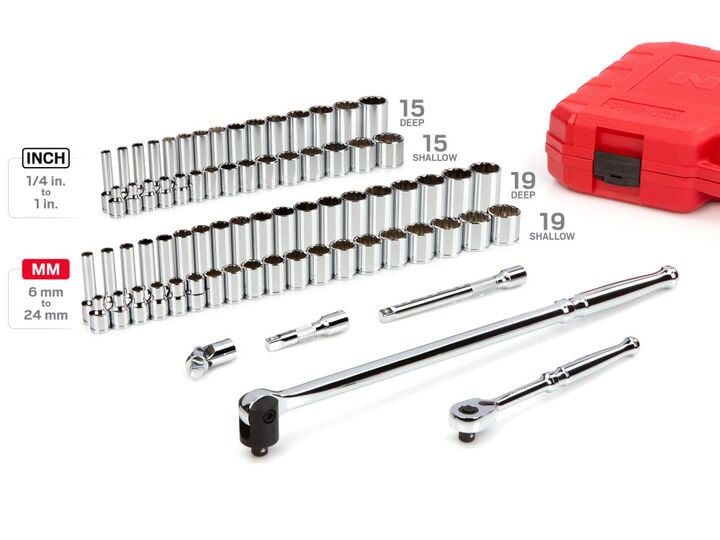 Tekton 3/8 Inch 12 Point Socket and Ratchet Set, (1/4-1 Inch, 6-24 mm), large image number 2