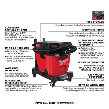 Milwaukee M18 FUEL Vacuum Kit 9 Gallon 36V Wet/Dry, large image number 7