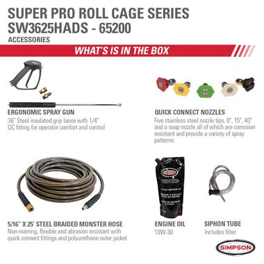 Simpson SuperPro Roll-Cage 3600 PSI 2.5 GPM Gas Powered Cold Water Pressure Washer with 5 Spray Tips, large image number 7