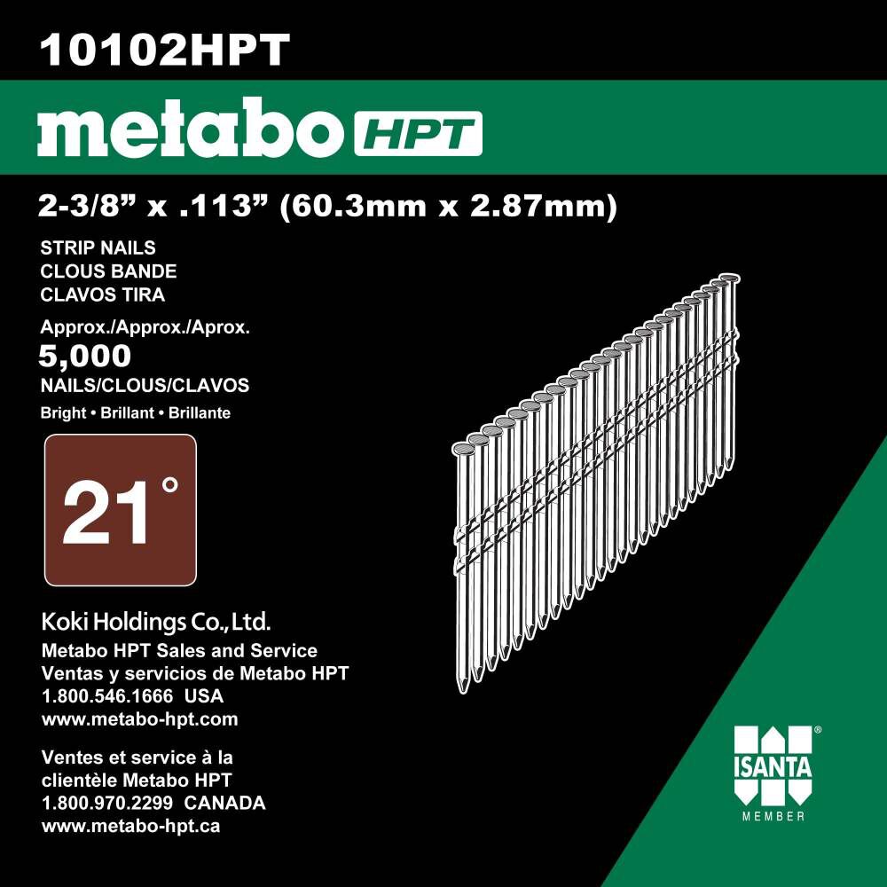 Metabo HPT 2-3/8 Inch x .113 Full Round Head Smooth Brite Basic Plastic Strip Framing Nail 5000 Qty, large image number 4