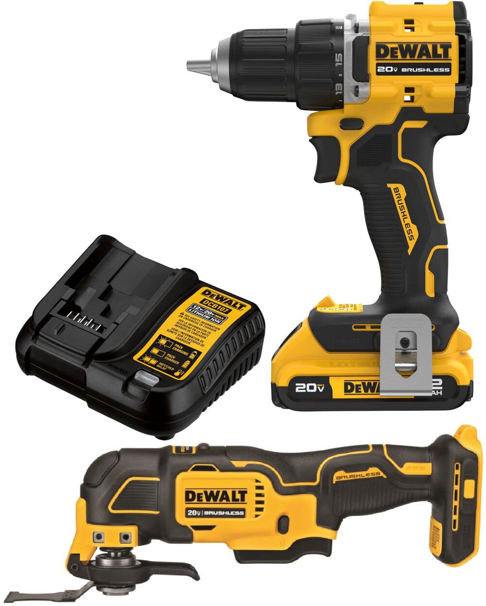 DEWALT Atomic 20V Max Brushless 1/2 Inch Drill Driver Kit & Brushless Cordless Oscillating Multi Tool Bundle – DCD794D1-DCB204