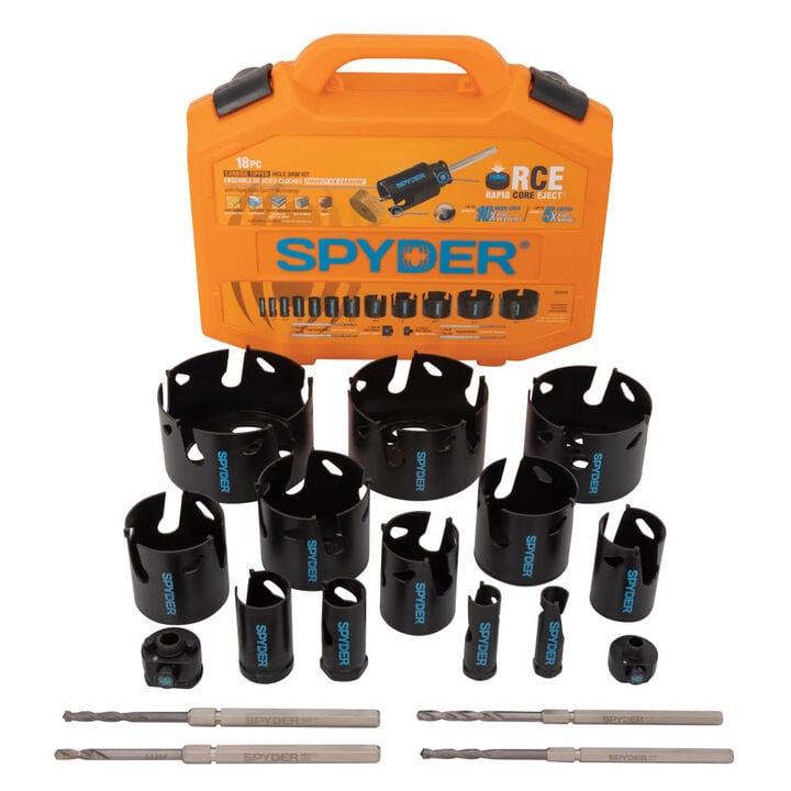 Spyder TCT Hole Saw Kit, 12 Saws, 2 RCE Arbors & 4 Pilot Bits 18 Pieces