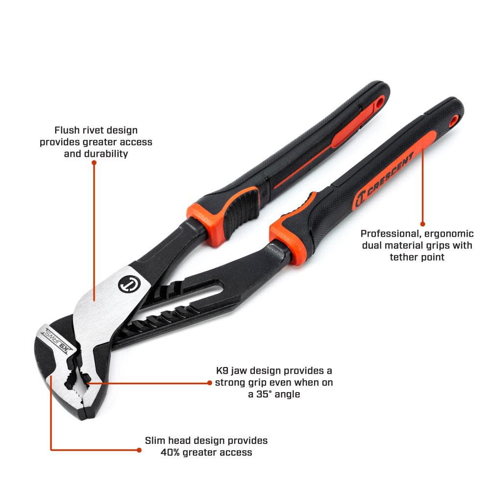 Crescent Z2 K9 V-Jaw Dual Material Tongue and Groove Pliers 10in RTZ210CGV  - Acme Tools