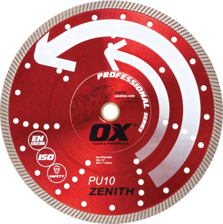 Ox Tools Pro Universal 10 Inch Turbo Rim Diamond Blade for Fast Cuts in Concrete, Metal, and Stone