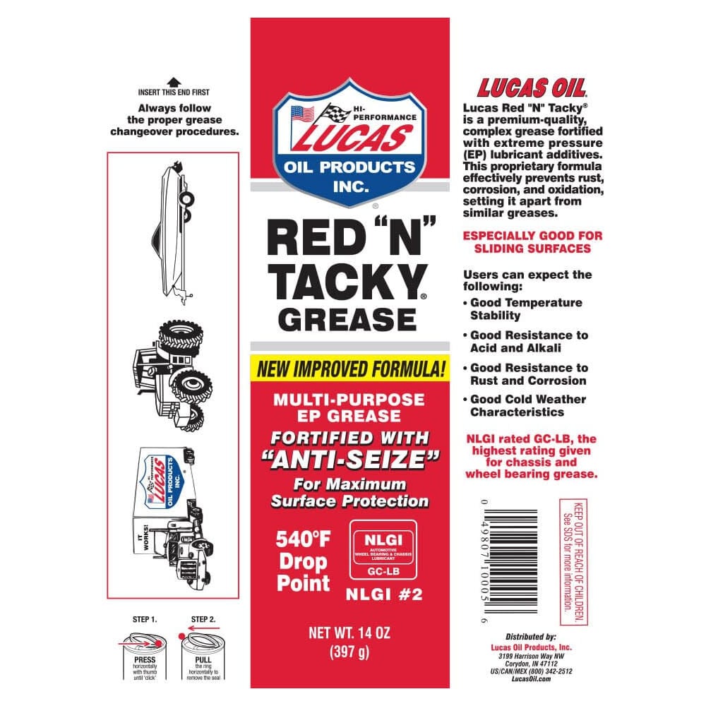 Lucas Oil 14 Oz Cartridge Red N Tacky Grease, large image number 2