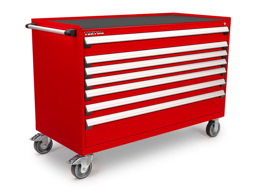 Tekton 7-Drawer Tool Cabinet, Steel Top and Mat, Red (60 x 27 x 41-1/2 Inch) – OCL63200STM