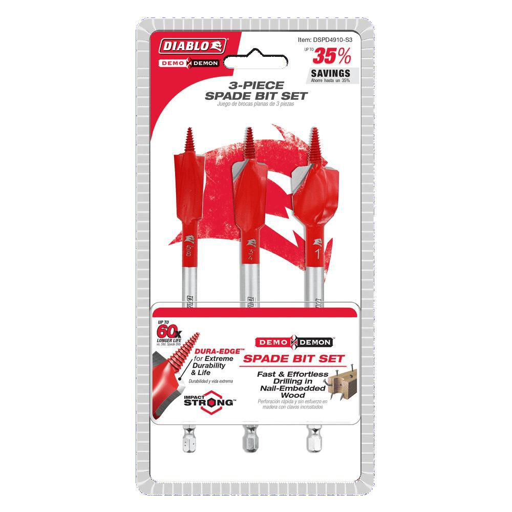 Diablo Tools Demo Demon Spade Bit Set for Nail Embedded Wood 3pc, large image number 2