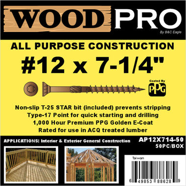 Woodpro (50) #12 x 7-1/4 In. All Purpose Wood Screws, large image number 1