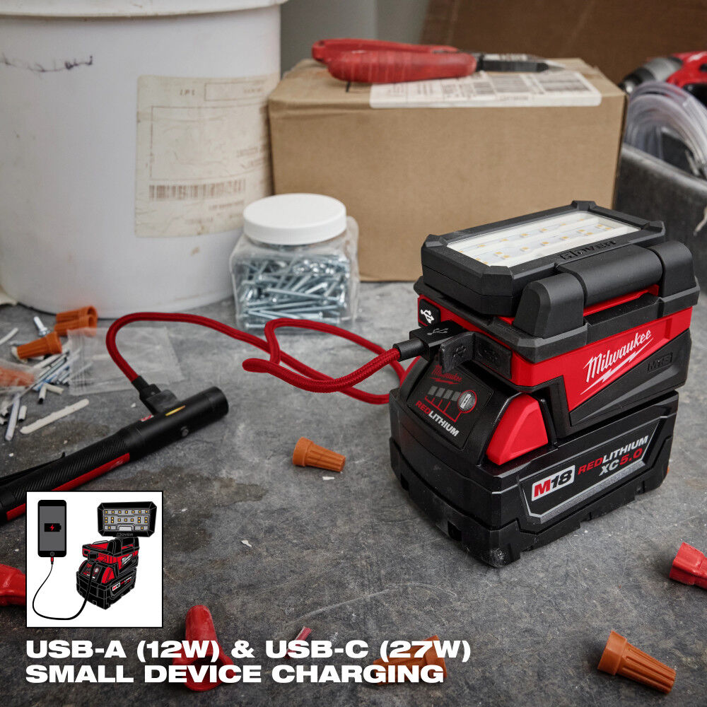 Milwaukee M18 ROVER Compact Folding Flood Light and Rechargeable 250L Penlight with Laser Combo Kit, large image number 11