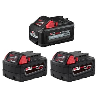 Milwaukee M18 REDLITHIUM HIGH OUTPUT XC6.0 and M18 REDLITHIUM XC5.0 Battery, 3 Pack