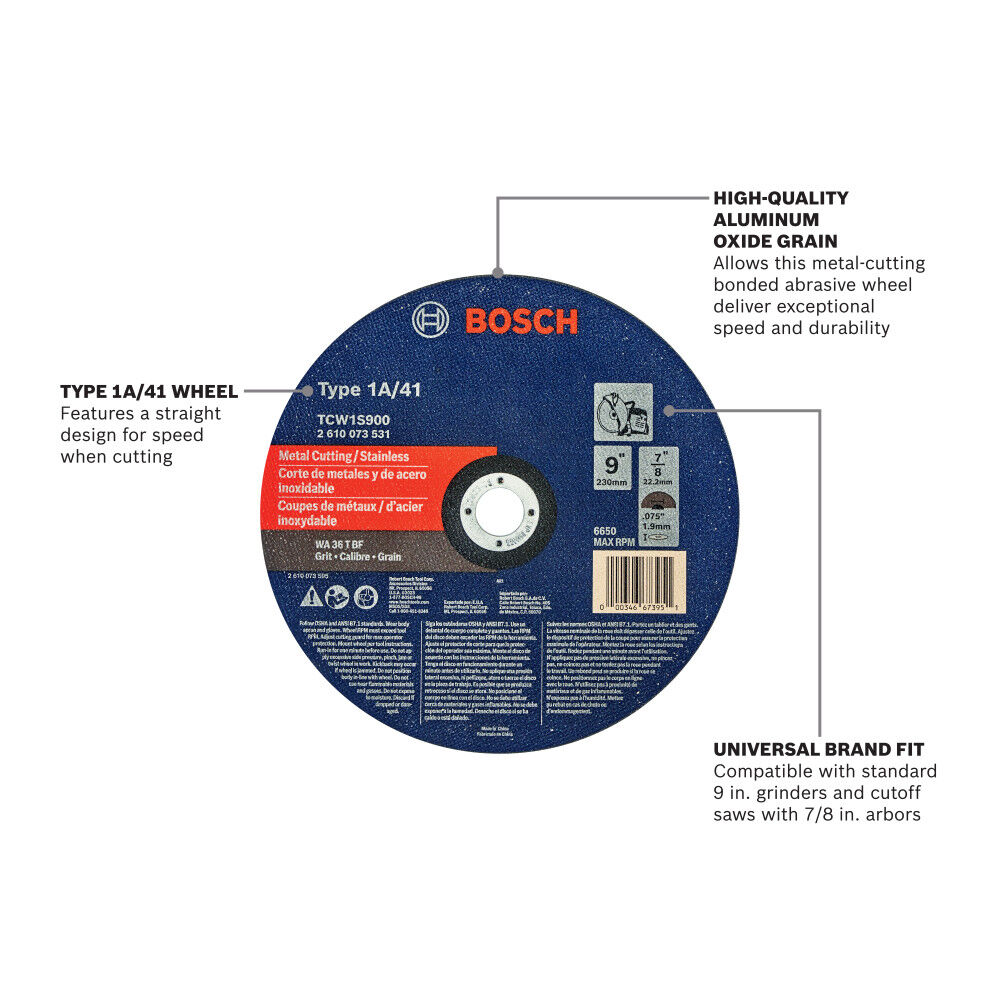 Bosch 9 Inch Type 1a/41 Abrasive Wheel, 300 Pack, large image number 2
