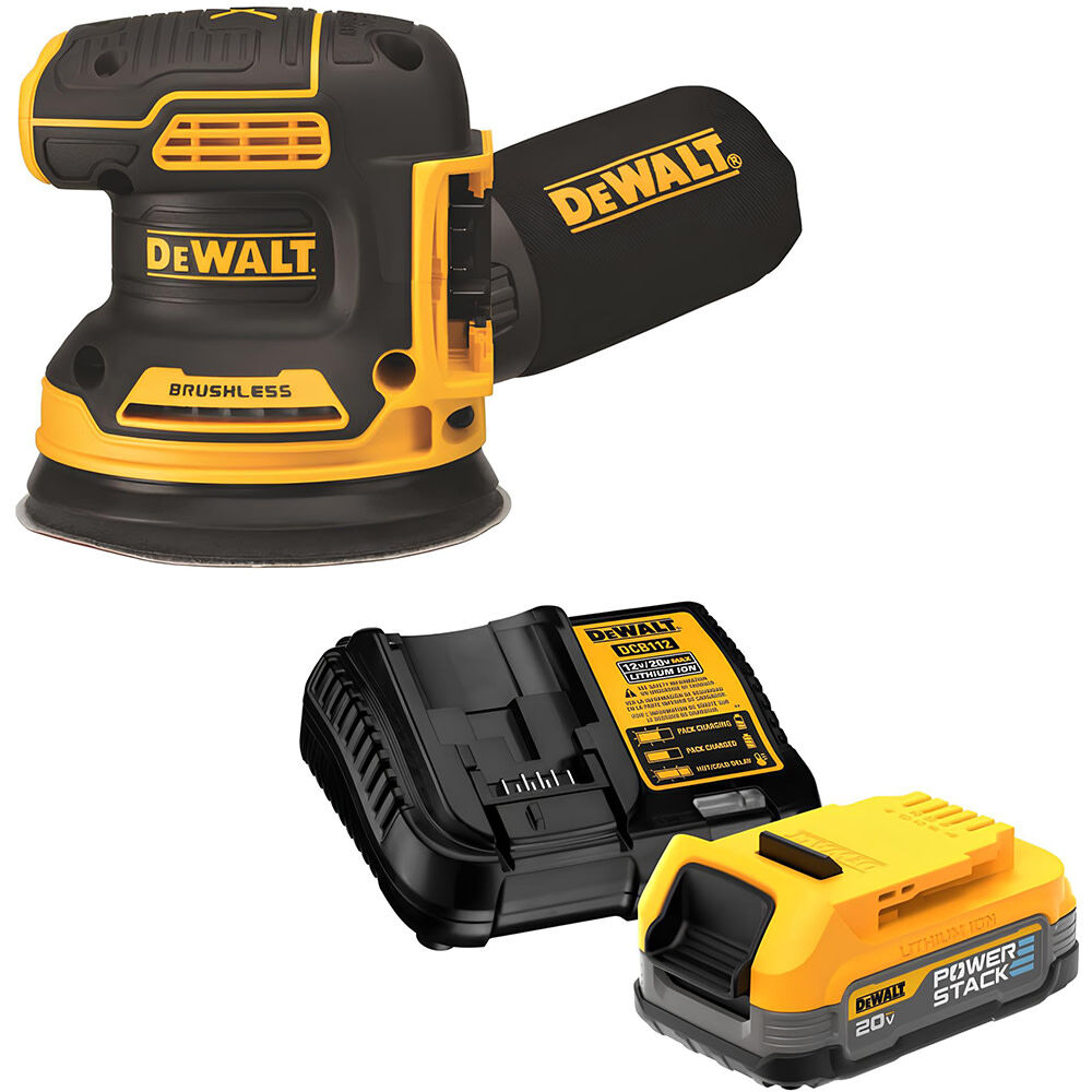 DEWALT 20 V MAX Brushless 5-Inch Random Orbit Sander with POWERSTACK Compact Battery Bundle, large image number 1