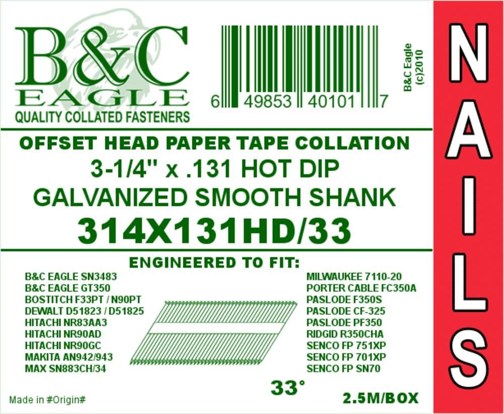 B and C Eagle Framing Nails 3 1/4 x .131 2500qty, large image number 2