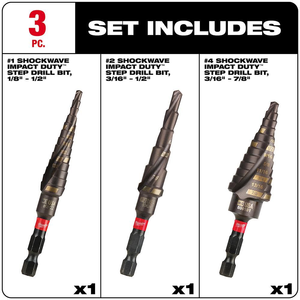 Milwaukee SHOCKWAVE Impact Duty Step Bit 3pc Set (#1 #2 #4), large image number 4
