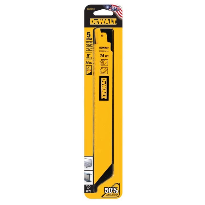 DEWALT 9 Inch 14 TPI Bi-Metal Reciprocating Saw Blade, 5 Pieces, large image number 3