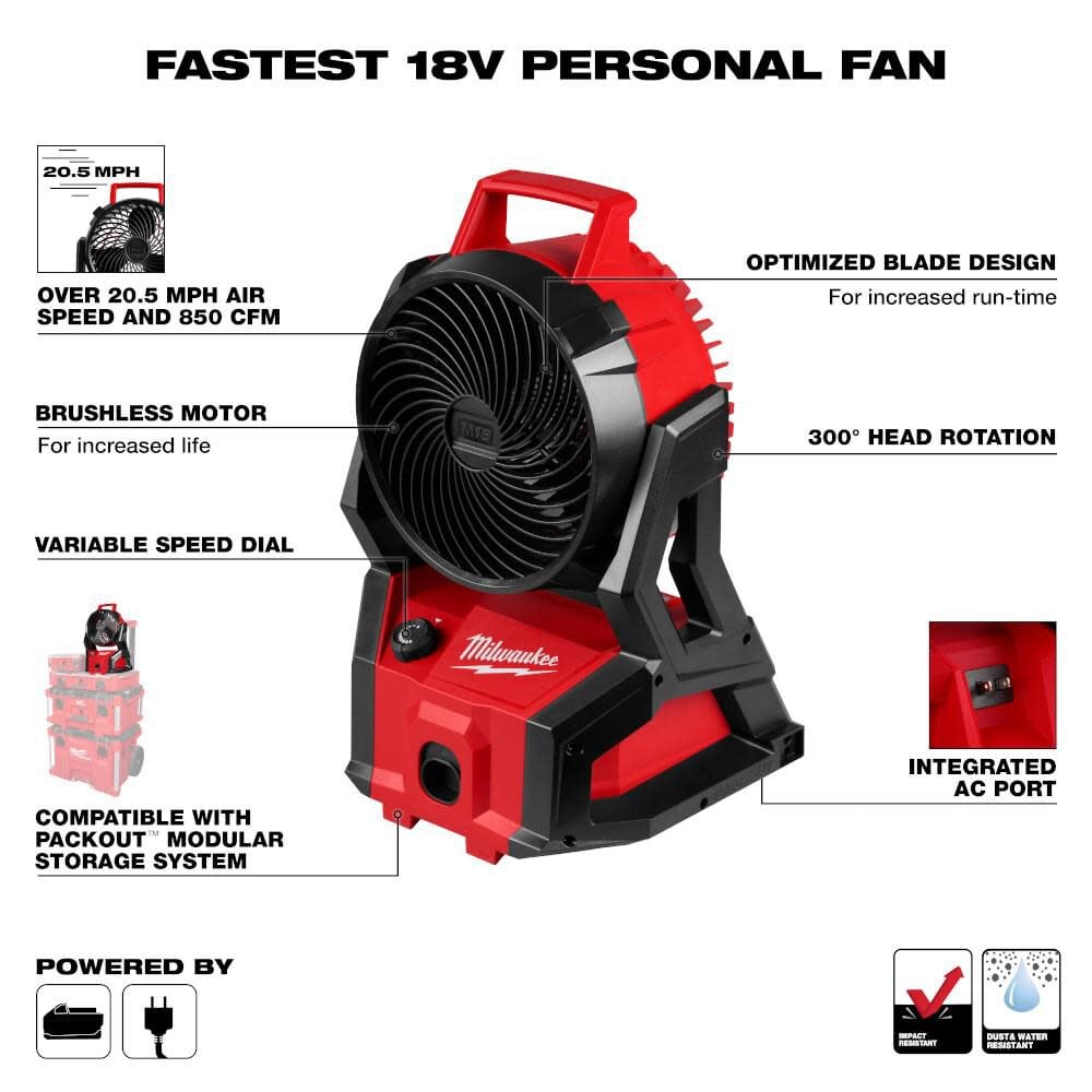 Milwaukee M18 Brushless Packout Fan Bare Tool 0818 20 Sansujyuku sansujyuku.com