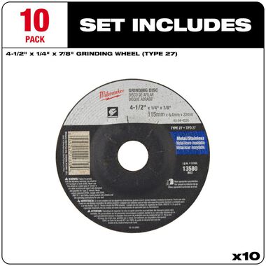 Milwaukee 4-1/2 in. x 1/4 in. x 7/8 in. Grinding Wheel (Type 27), large image number 2