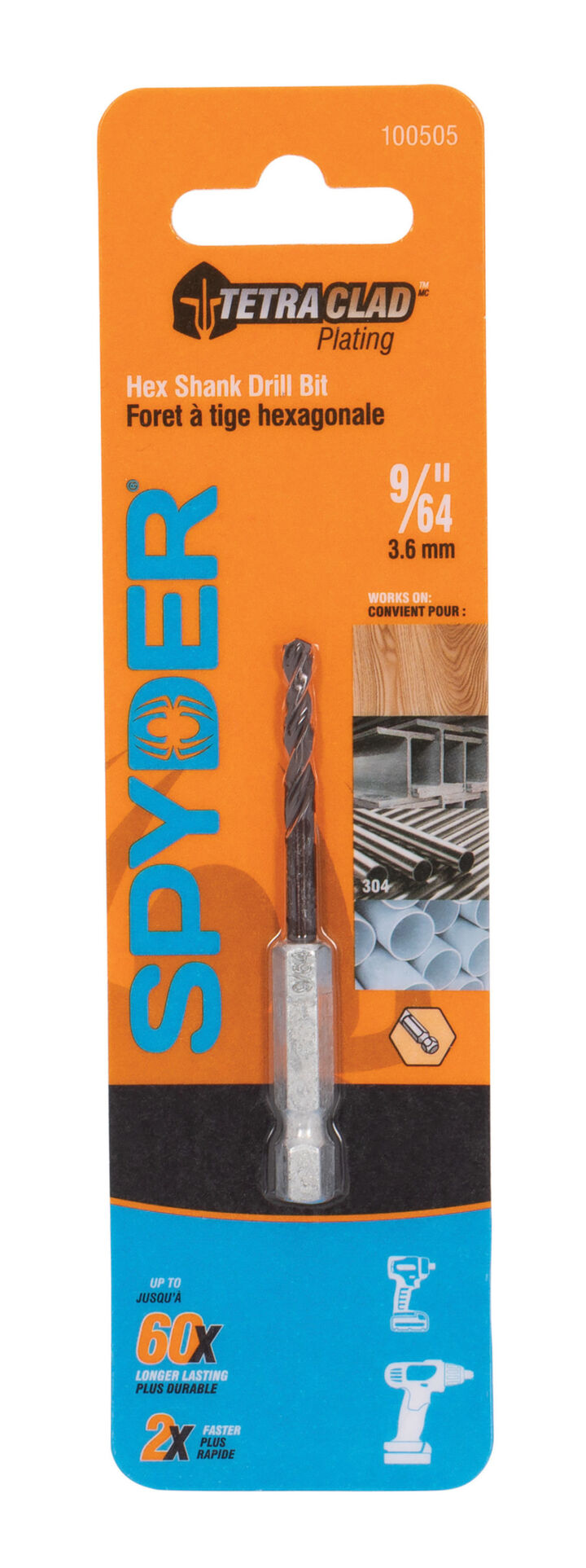 Spyder 9/64 Inch Hex Shank Drill Bit, TetraClad Coating, large image number 6