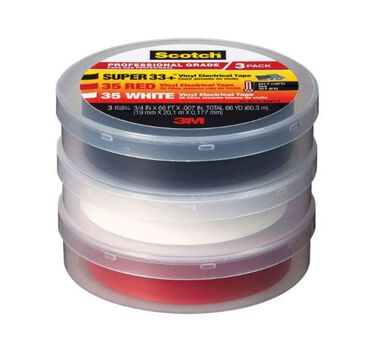 3M Scotch Super 33+ Electrical Tape 0.75in x 66' Multi Color Vinyl 3pk, large image number 2