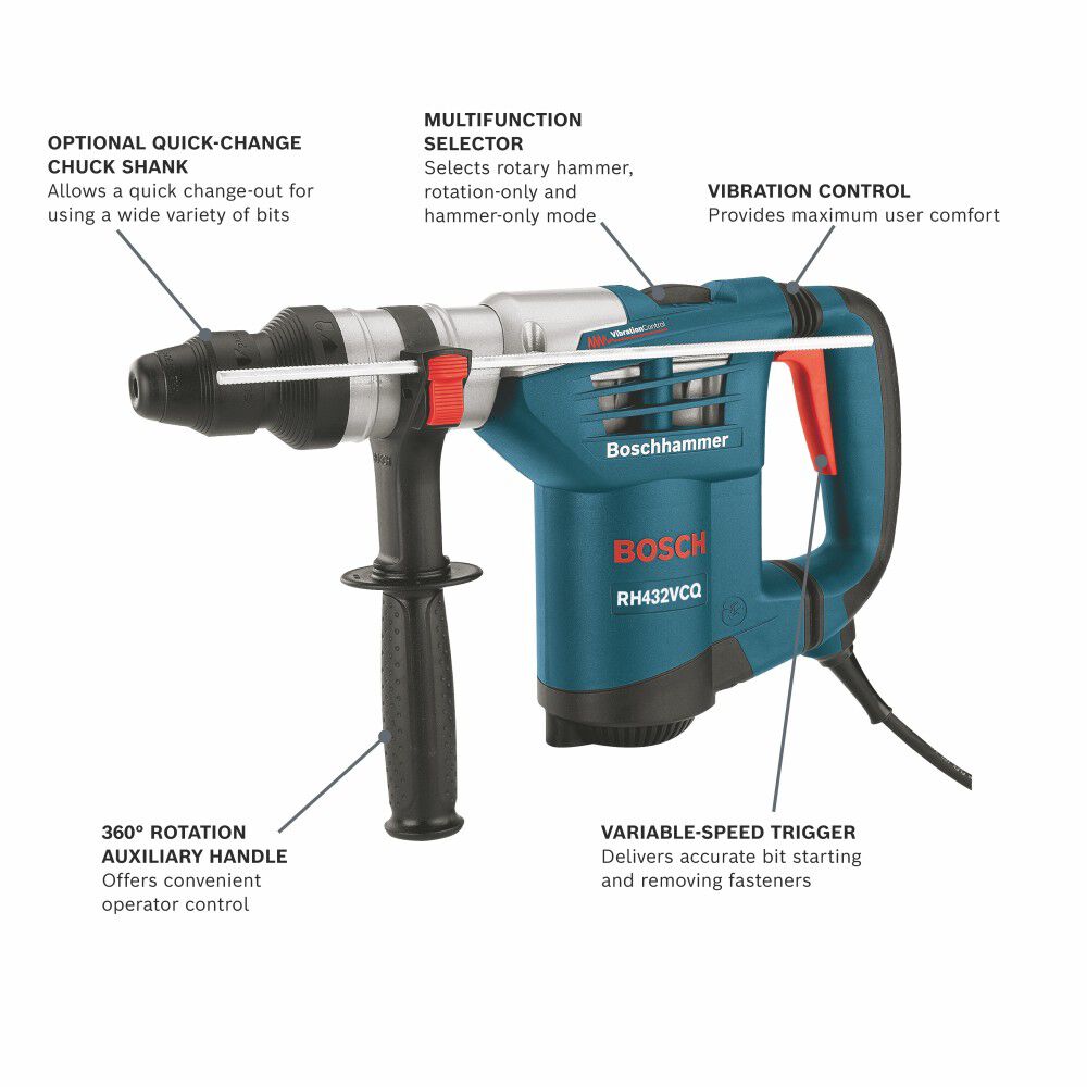 Bosch 1-1/4 Inch SDS-plus Rotary Hammer with Quick-Change Chuck System, large image number 2