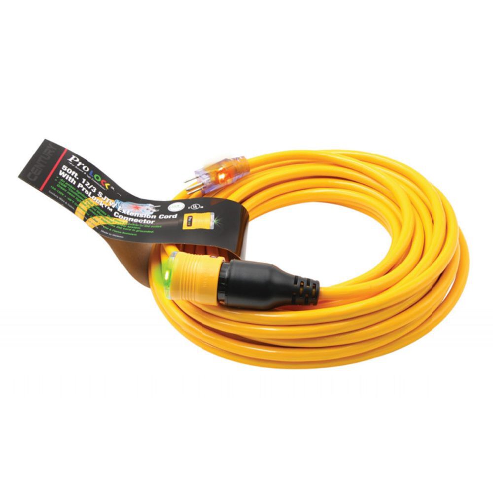 Pro Lock Extension Cord with CGM Yellow Lighted 50' 12/3 SJTW, large image number 1