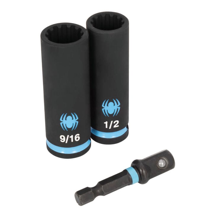 Spyder 3/8 Inch Drive Deep SAE Impact Socket Set with Adapter, 3 Pieces