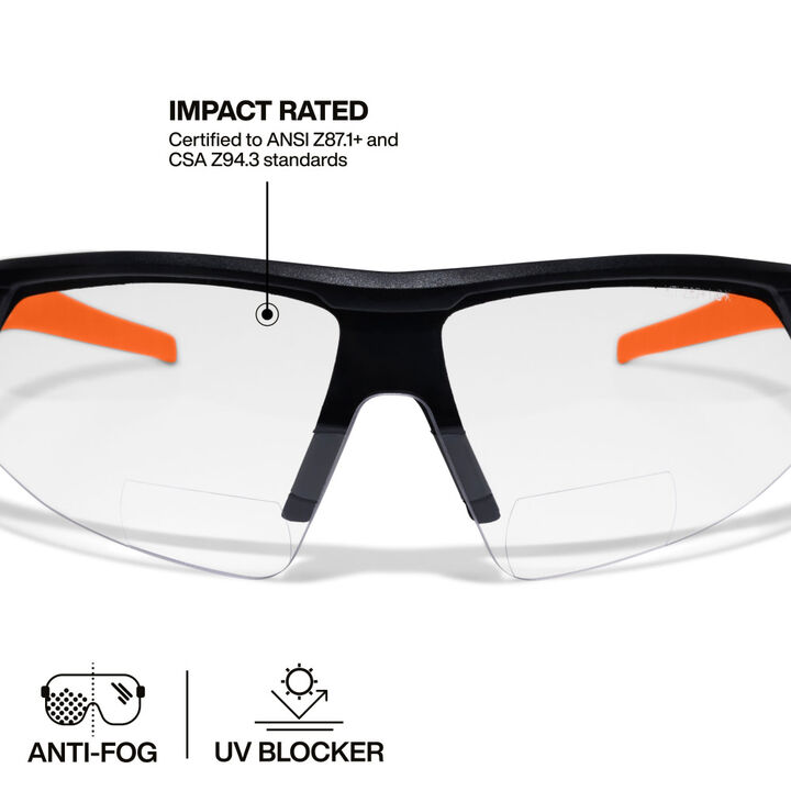 Klein Tools Low Profile Bifocal Safety Glasses Black and Orange Frame Anti Fog Lens 2.00 Diopter, large image number 2