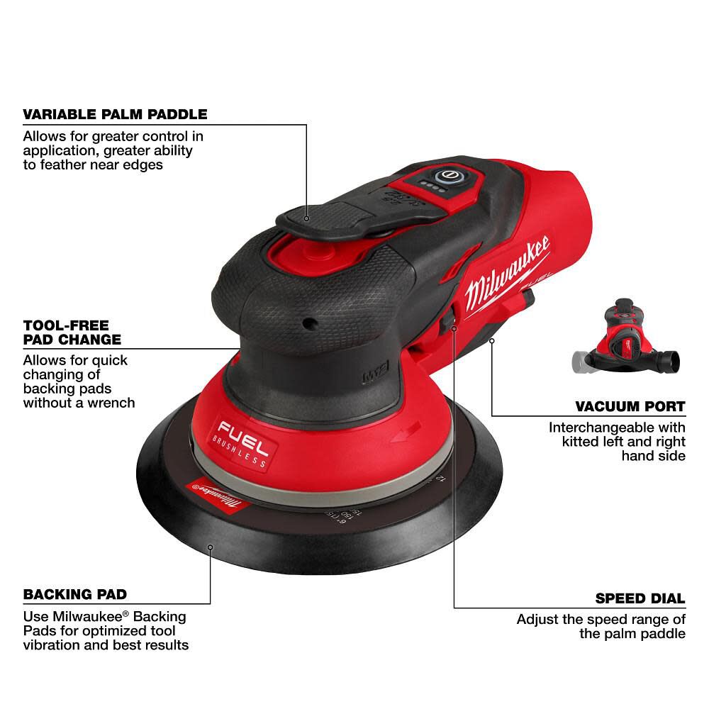 Milwaukee M12 FUEL 6 Inch Random Orbital Sander Kit, 3/32 Inch, large image number 4