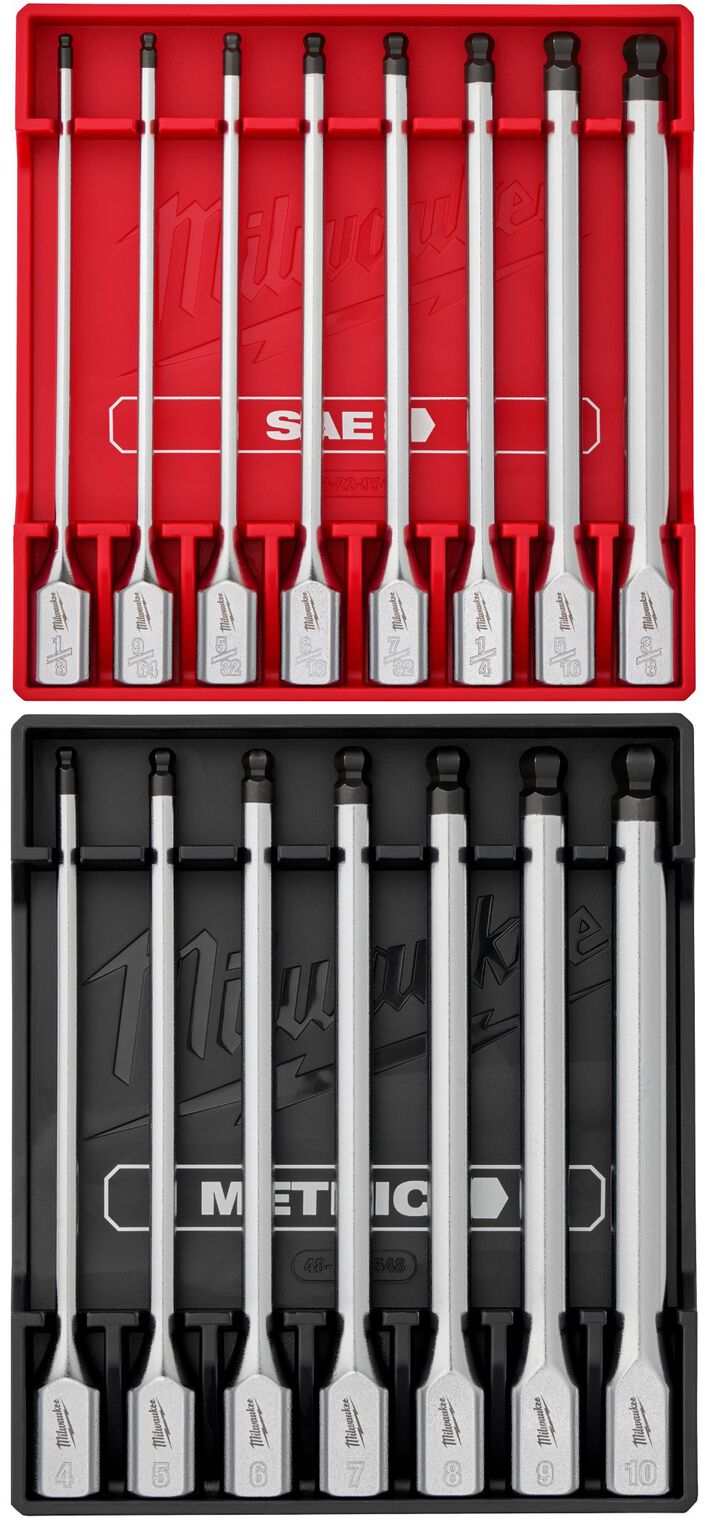 Milwaukee 3/8 Inch Drive Metric Long Ball End Hex Bit Socket Set and 3/8 Inch Drive SAE Long Ball End Hex Bit Socket Set Bundle 15 Pieces