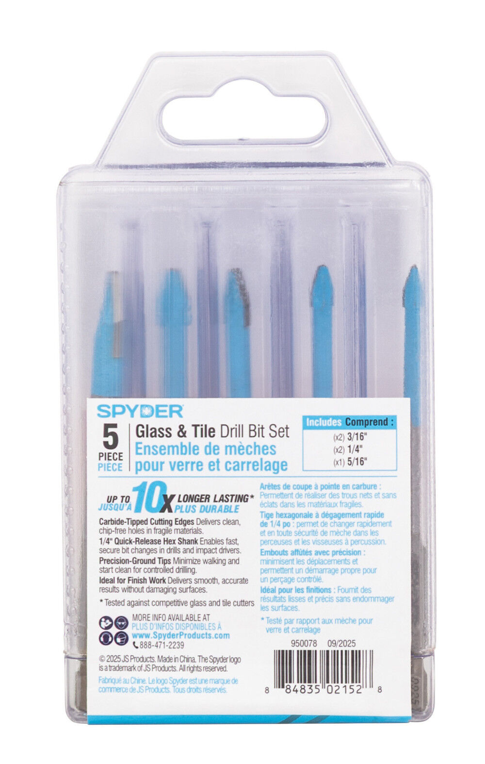 Spyder 3.5 Inch Tile & Glass Drill Bit Set, Carbide-Tipped, 5 Pieces, large image number 10