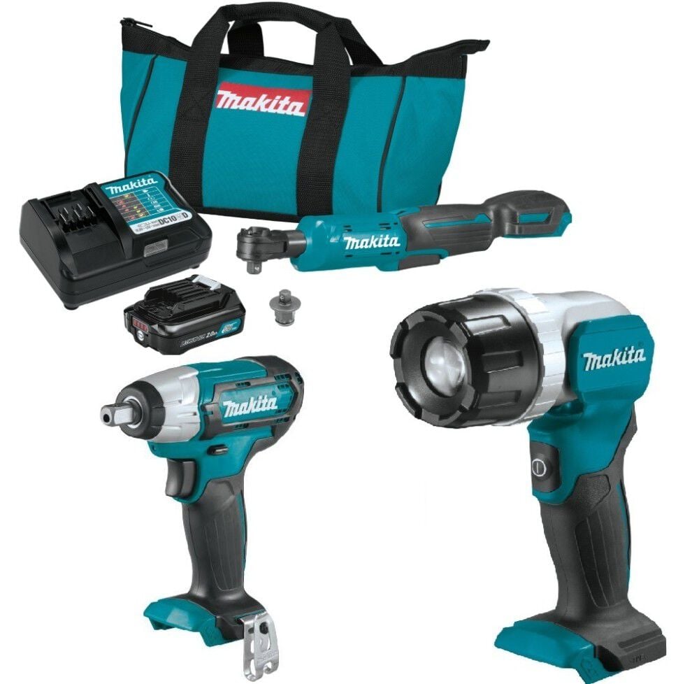 Makita 12V CXT Impact Wrench, Ratchet & Flashlight Kit Bundle, large image number 1