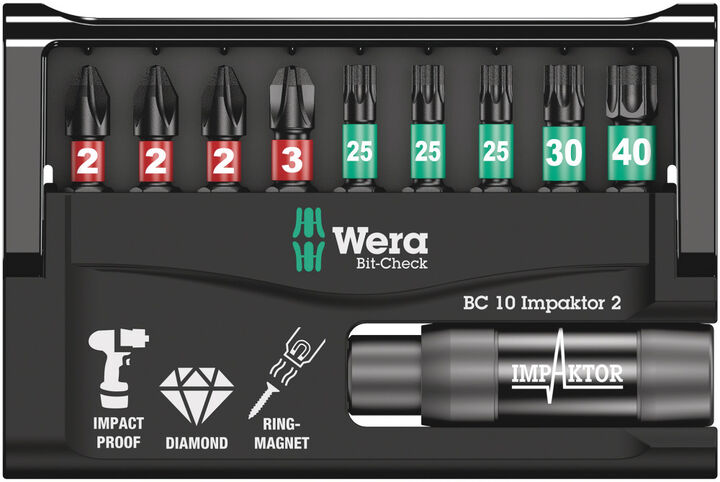 Wera Tools Bit-check Black 10 Impaktor 2 Bit Assortment 10pc, large image number 1